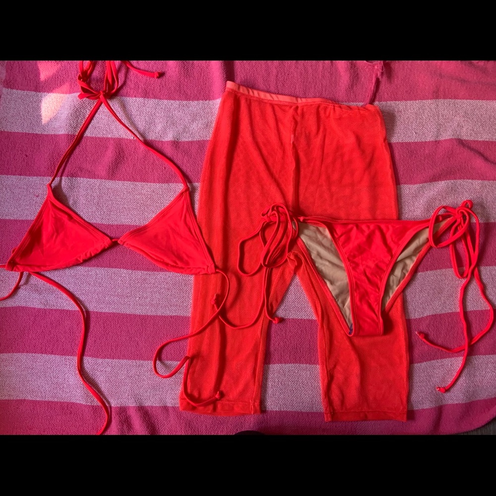 Three piece tiny bikini set with matching cover up